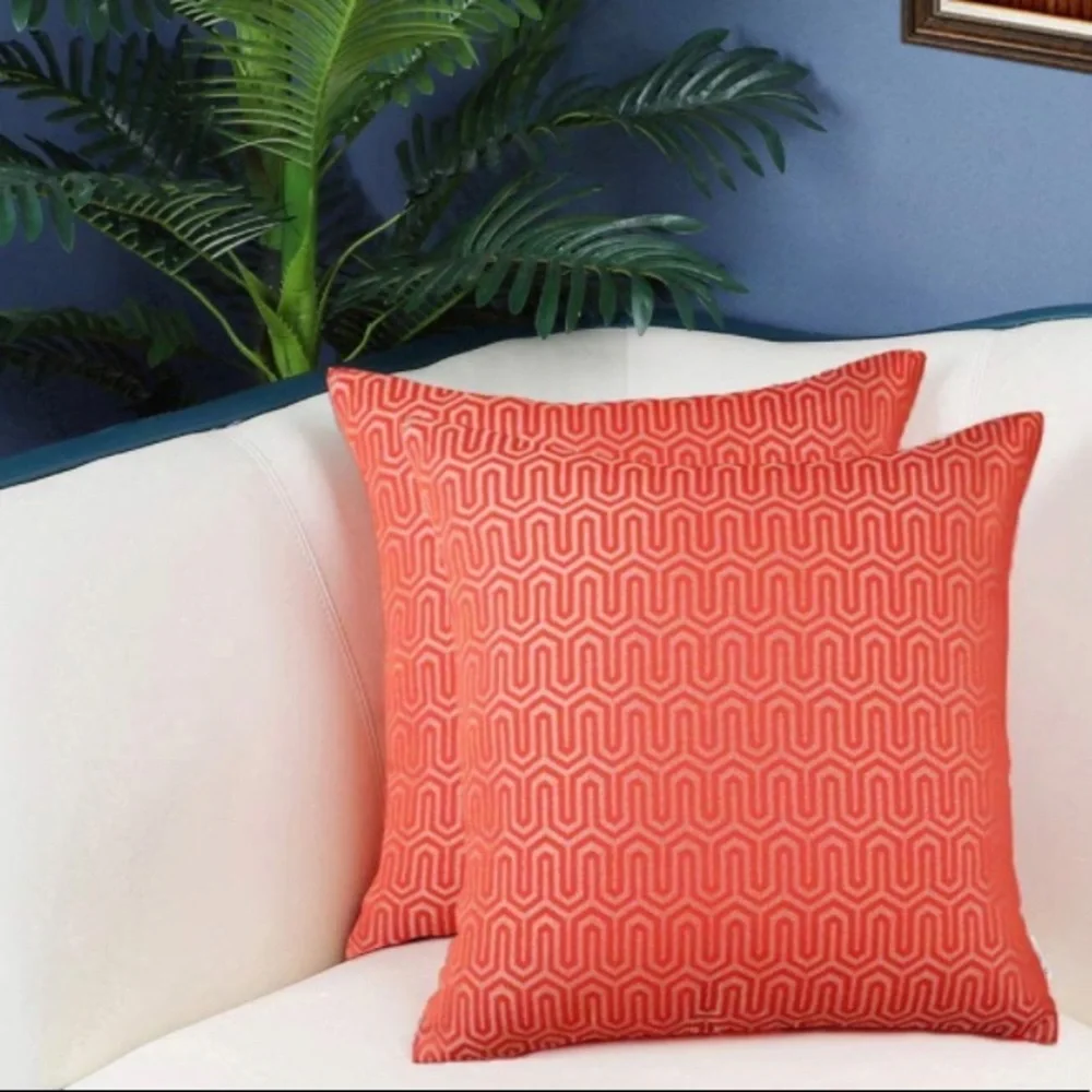 🎉HP | Luxury Home | Coral & Gold Geometric Design Jaquard Throw Pillow Covers